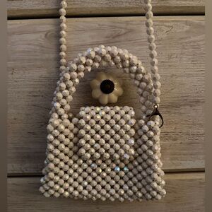 Beaded White Handbag with Shoulder Strap